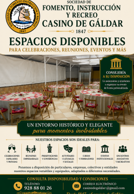 La Sociedad de Fomento, Instrucción y Recreo Casino de Gáldar pone a disposición sus espacios para celebraciones y reuniones