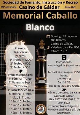 El Casino de Gáldar celebra el “Memorial Caballo Blanco” de ajedrez el próximo 28 de junio