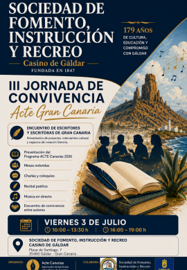 La III Jornada de Convivencia Acte Gran Canaria convertirá el Casino de Gáldar en punto de encuentro de la literatura canaria